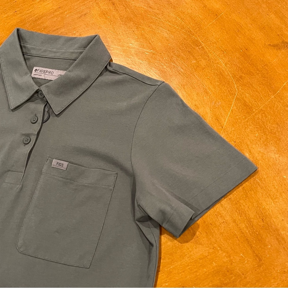 Figs FIGSPRO Women’s Short-Sleeve Pique Scrub Polo Gray/Green Size Large PO 4360 - Picture 7 of 16